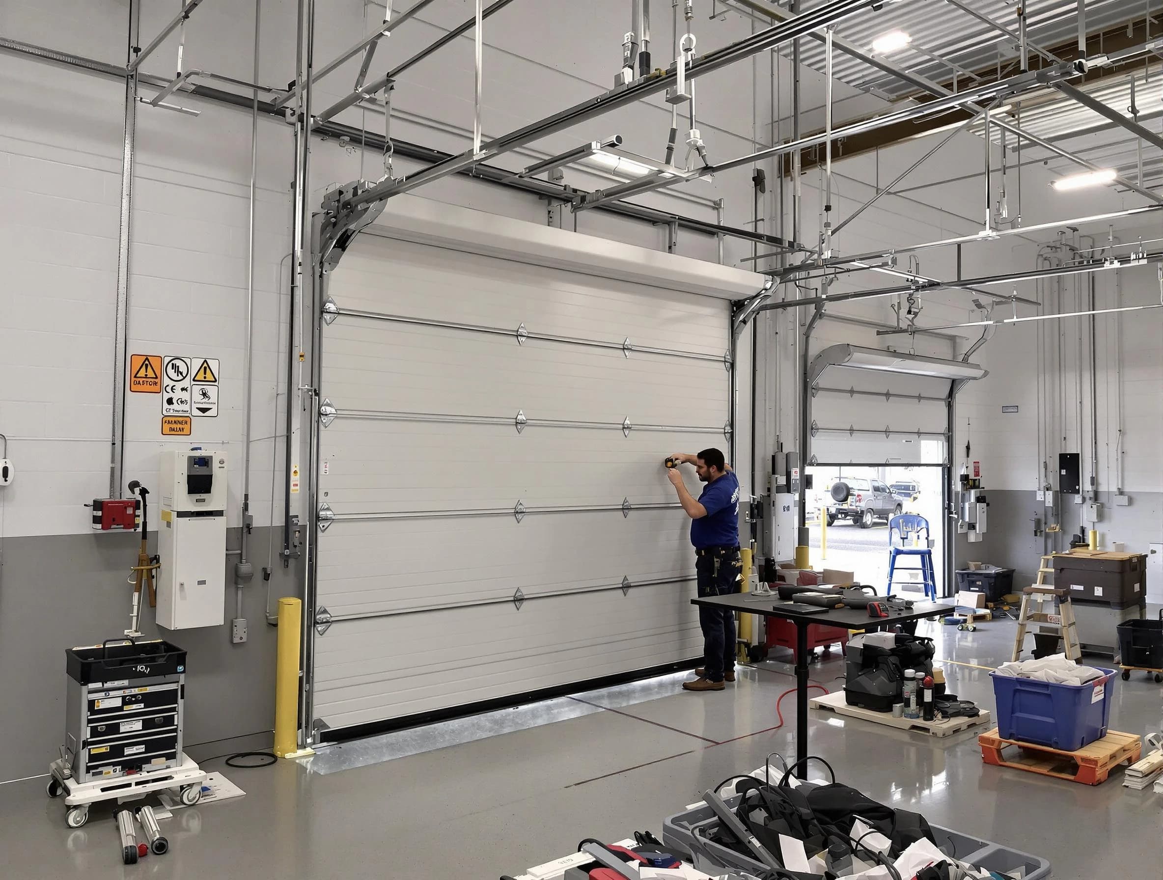 Commercial garage door repair being performed by Meadowbrook Garage Door Repair expert in Meadowbrook