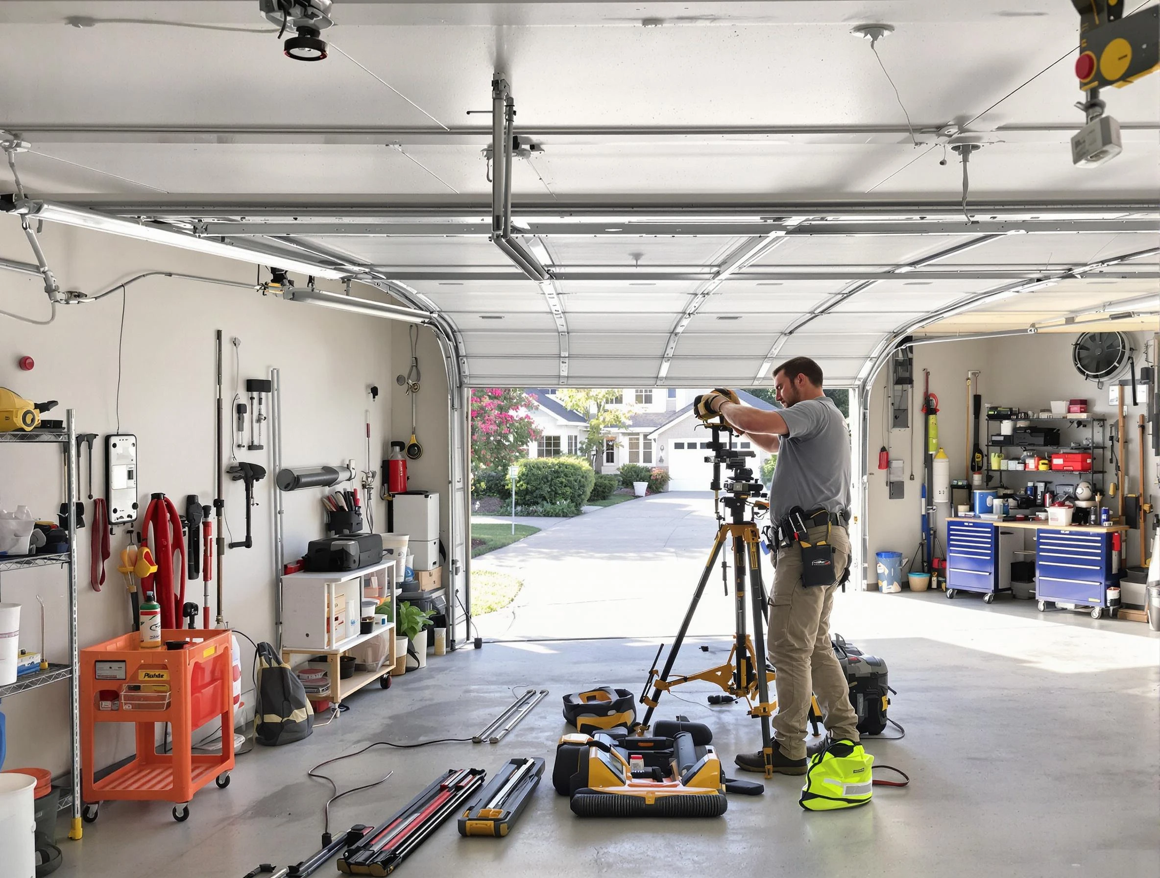 Meadowbrook Garage Door Repair specialist performing laser-guided track alignment in Meadowbrook